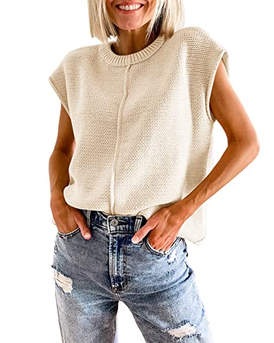 Saodimallsu Women's Crew Neck Knit Sweater Vest Summer Cute Cap Sleeve...