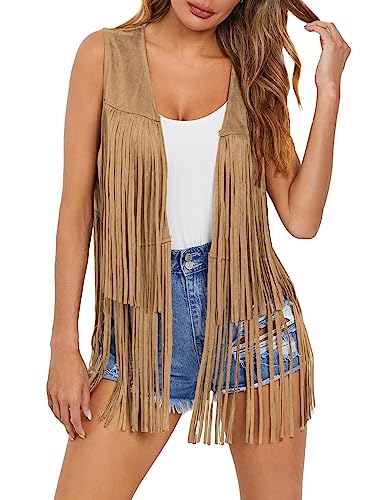 Dokotoo Womens Fringe Vest 70s Theme Birthday Party Hippie Costume Summer...