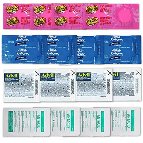 Travel Medicine Kit - Individual Advil Packets, Pepto Chews, Seltzer,...