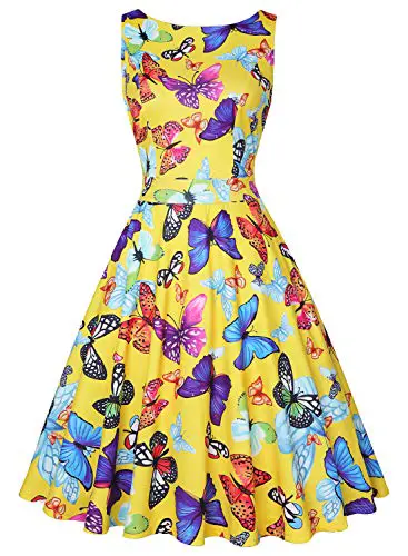 IHOT Womens Retro Party Dress Vintage 1950s Sleeveless Round Neck Floral...