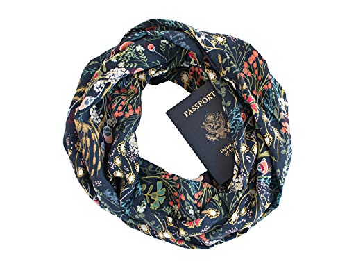 Thea ~ Infinity Scarf w/Secret Zipper Pocket, Spring Travel Scarf, Made in...