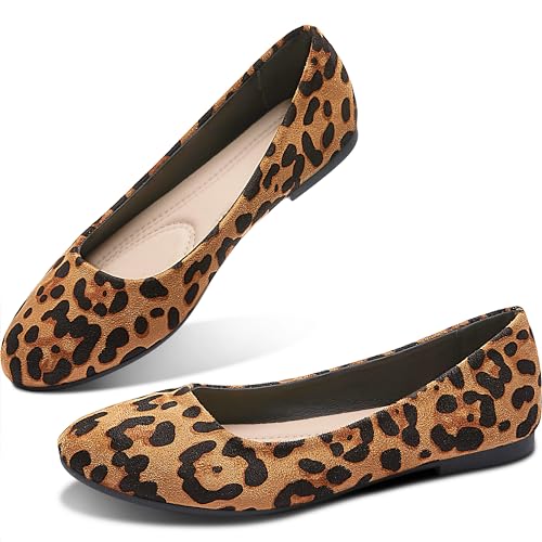 Obtaom Womens Textile Round Toe Ballet Flats Animal Print Business Casual...