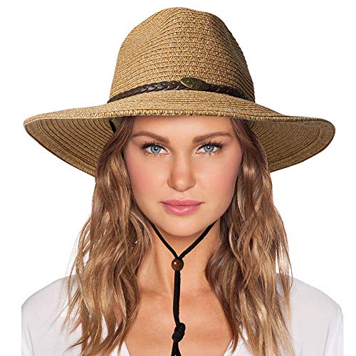 Womens Straw Sun Hat Classic Flat Beach Hat Mens Garden Hat Cowboy Style...