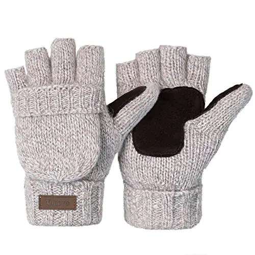 ViGrace Winter Knitted Convertible Fingerless Gloves Wool Mittens Warm...