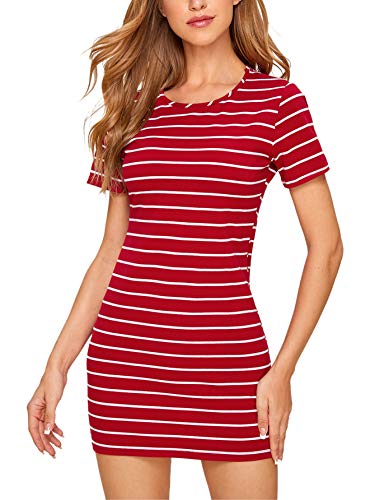 Floerns Women's Casual Short Sleeve Striped Bodycon T Shirt Short Mini...