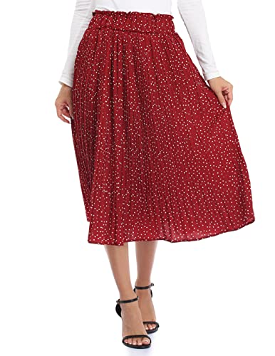 Floating Time Long Skirt Midi Skirt for Women Polka Dot Pleated Skirts High...