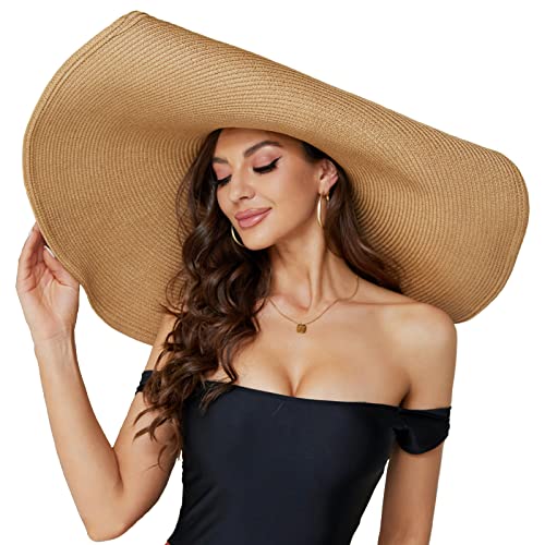 Oversized Beach Straw Hat for Women, Fashion Large Wide Brim Visor Hats...