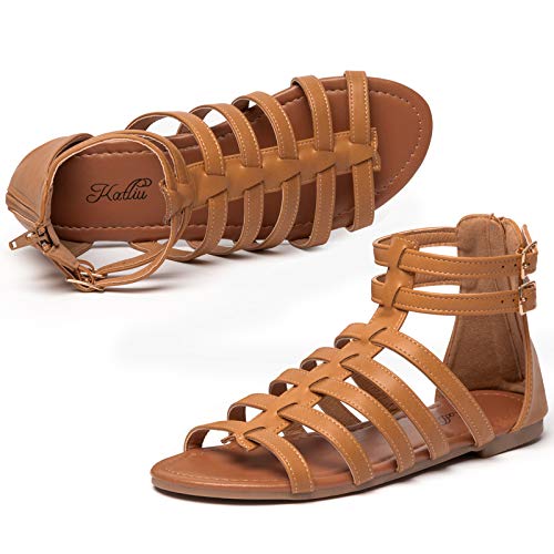 katliu Women Flat Gladiator Sandals Open Toe Buckle Zipper Sandals Summer...