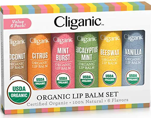 Cliganic USDA Organic Lip Balm Set - 6 Flavors - 100% Natural Moisturizer...