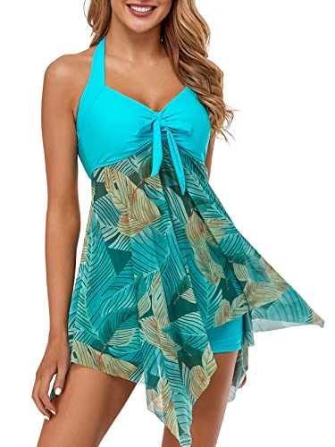 MiYang Women Tankini Swimdress with Boyshorts Two Piece V Neck Bowknot...