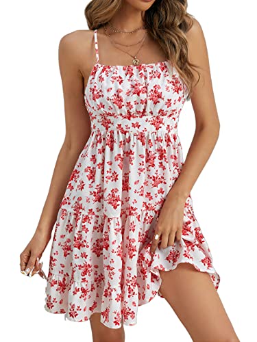 WDIRARA Women's Summer Floral Print Ruched Shirred Ruffle Hem A Line Summer...