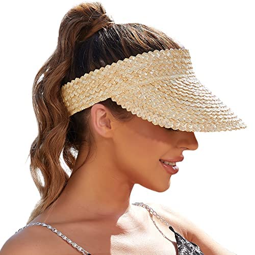 Sun Hat for Women, Sun Visors/ Beach Straw Hats, Handmade, Ivory