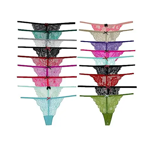 COLOROSES Pack of 6 Women Lacy G-String Thongs No Show Panties Sexy...