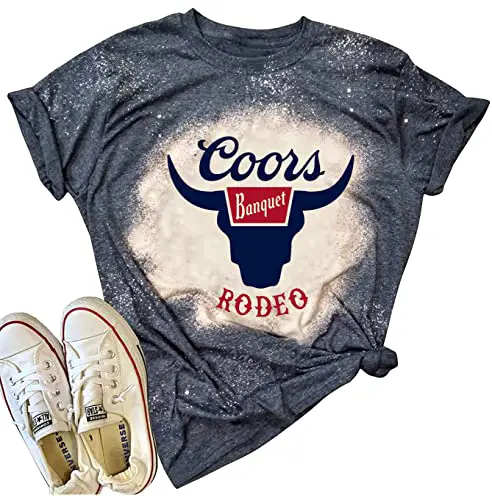 Vintage Bleached Rodeo T-Shirt Women Retro Western Cowgirl Shirt Bull Skull...