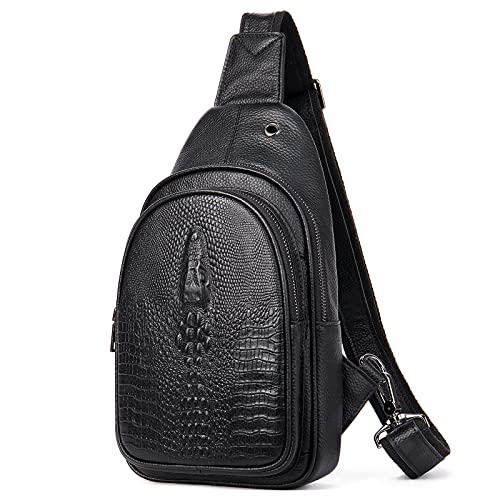 NIUCUNZH Crocodile Leather Sling Bag with Leather Strap, 3 Zipper Crossbody...