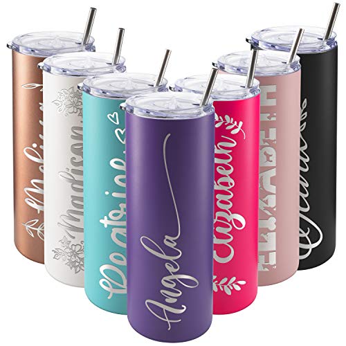 Personalized Skinny Tumblers with Lid, Gifts for Her 20 oz Purple, 12...