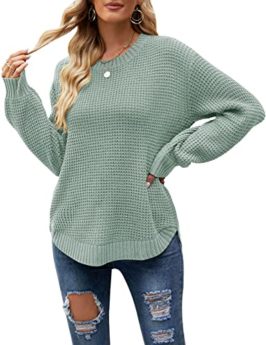 MEROKEETY Women's 2023 Fall Long Sleeve Round Neck Waffle Knit Sweater Cozy...