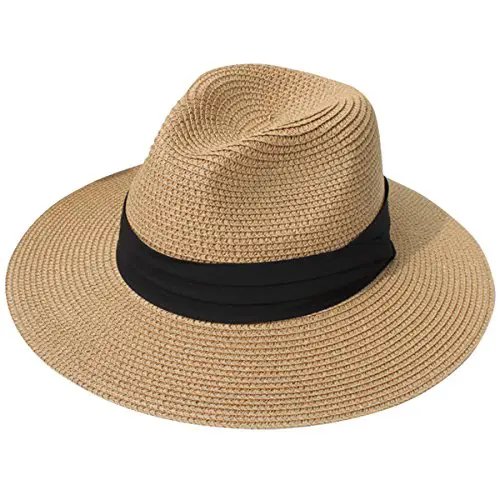 Lanzom Women Wide Brim Straw Panama Roll up Hat Fedora Beach Sun Hat UPF50+...