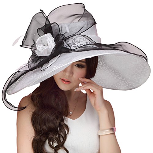 June's Young Women Hats Big Brim Sun Hats for Kentucky Derby Top Flower...