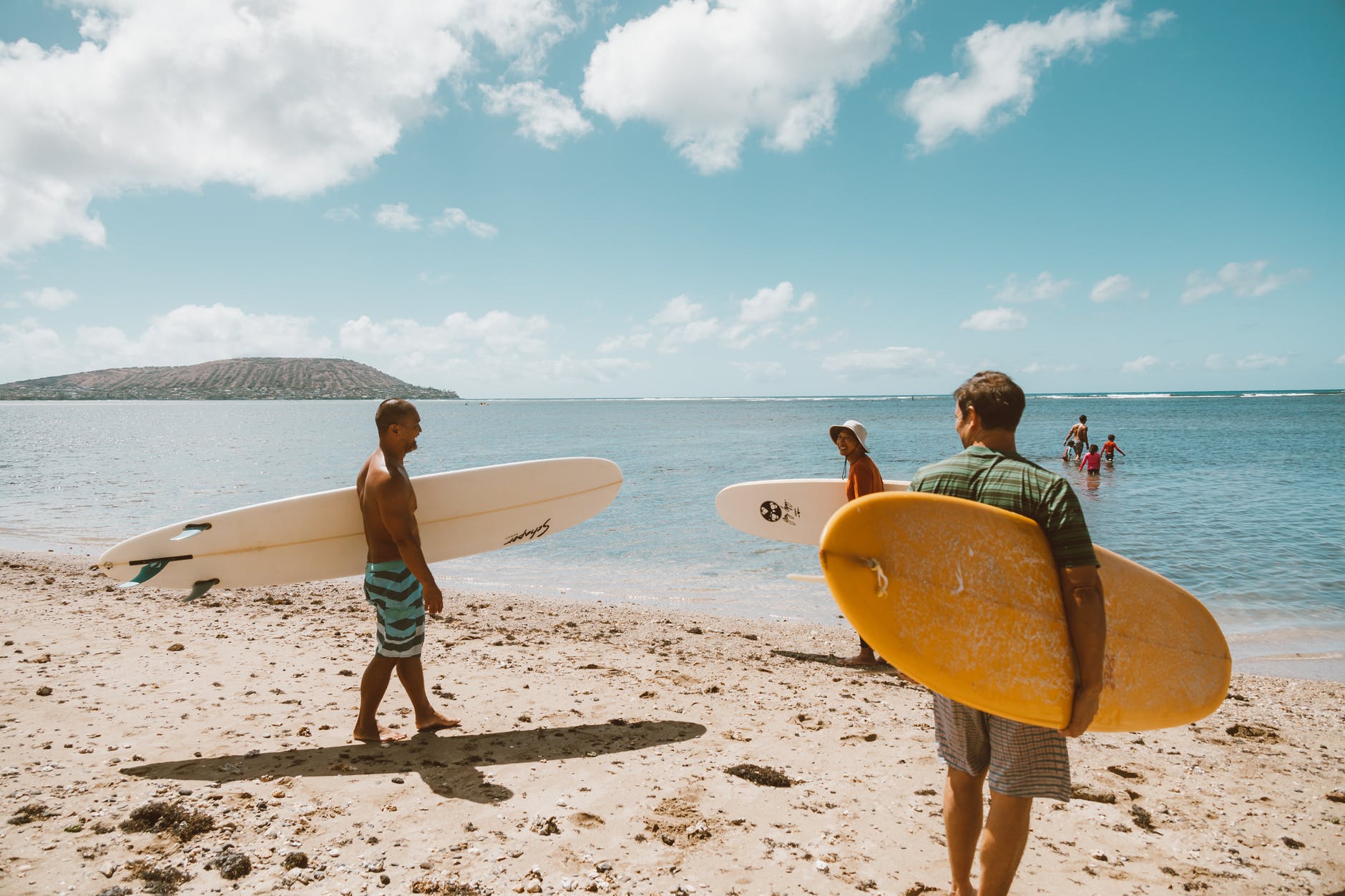 surfers on the shore