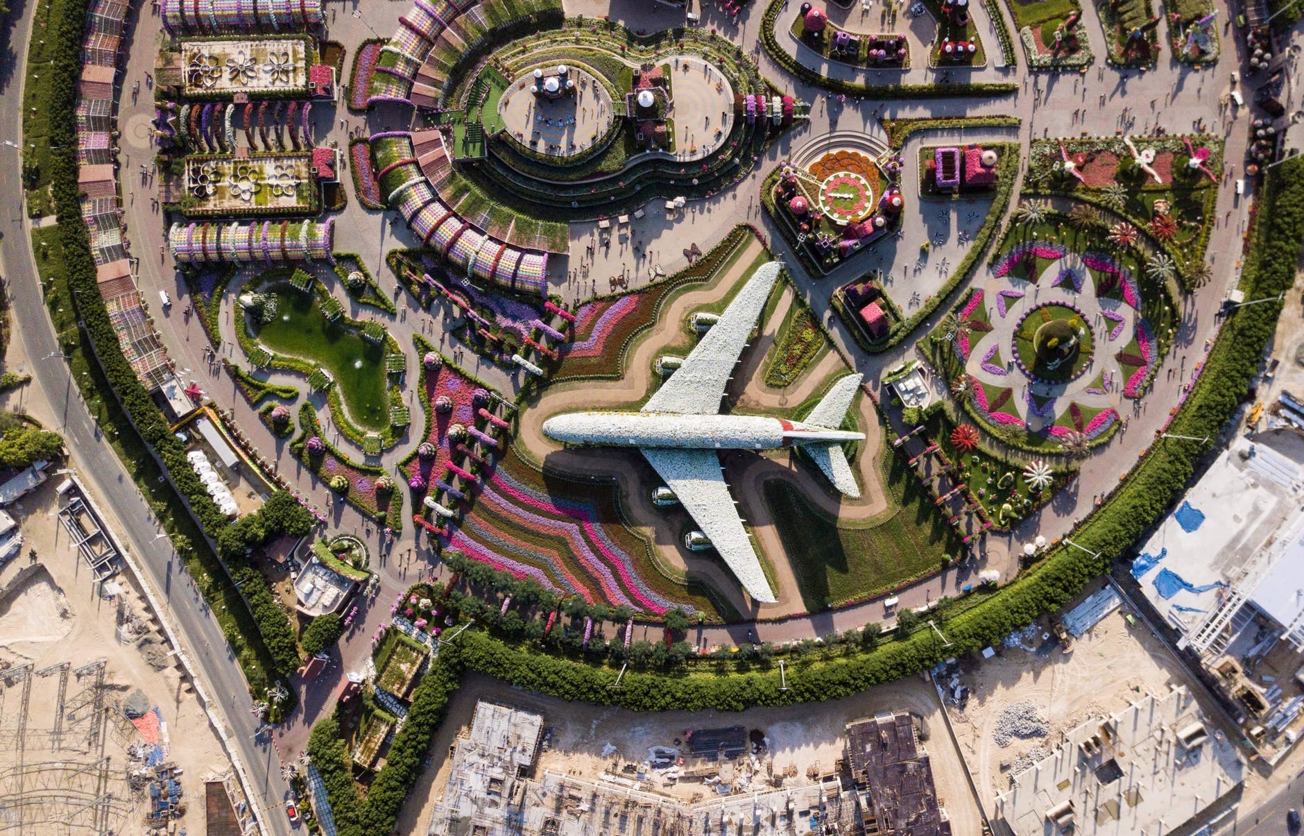 aerial photography of Miracle Garden with airplane
