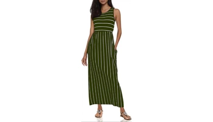 2. Women's Summer Sleeveless Striped Flowy Casual Long Travel Maxi Dress with Pockets