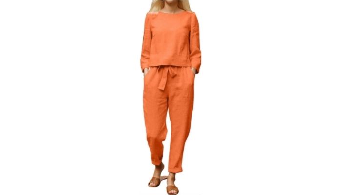 Women Linen Tracksuit Sets Solid Color