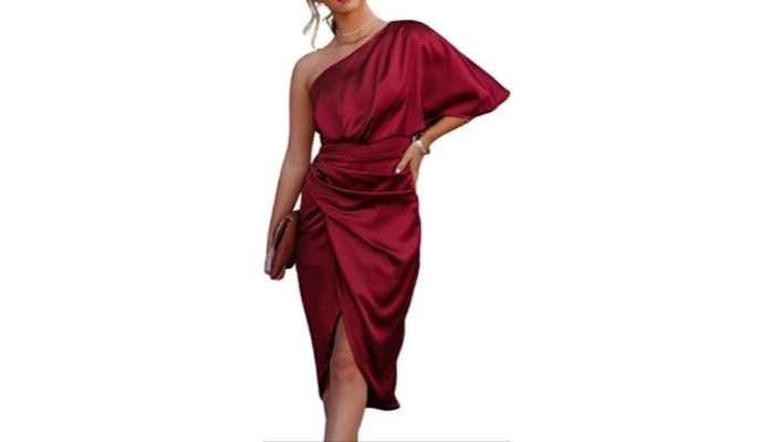 CUPSHE Women Satin Dress Backless One Shoulder Flared Short